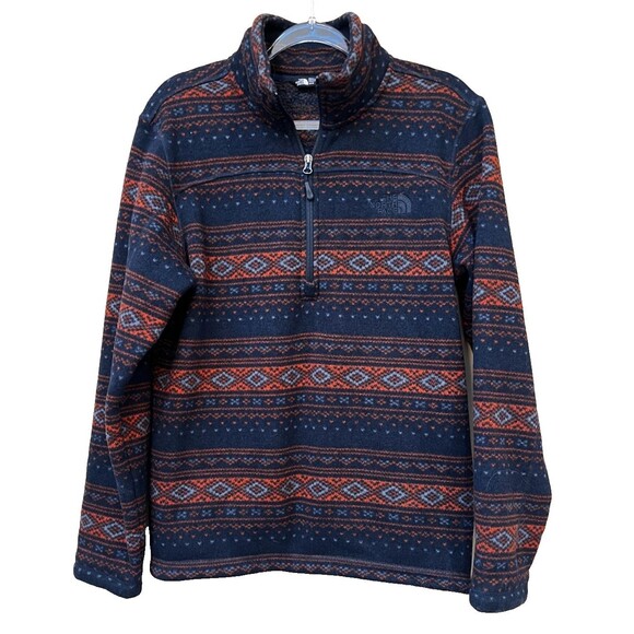 The North Face Tsillan Fleece 1/4 Zip Men’s Size M Navy Aztec Pullover Sweater - Picture 1 of 11